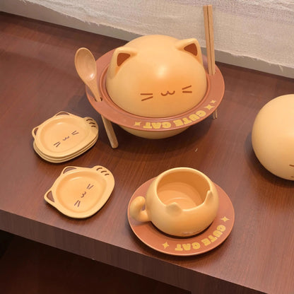 Cartoon Cat  Ramen Bowl Set, Cute Coffee Cup Plate, Kitchen Utensils Fruit Plate Ceramic Seasoning Jar, Home Decor Tissue Box