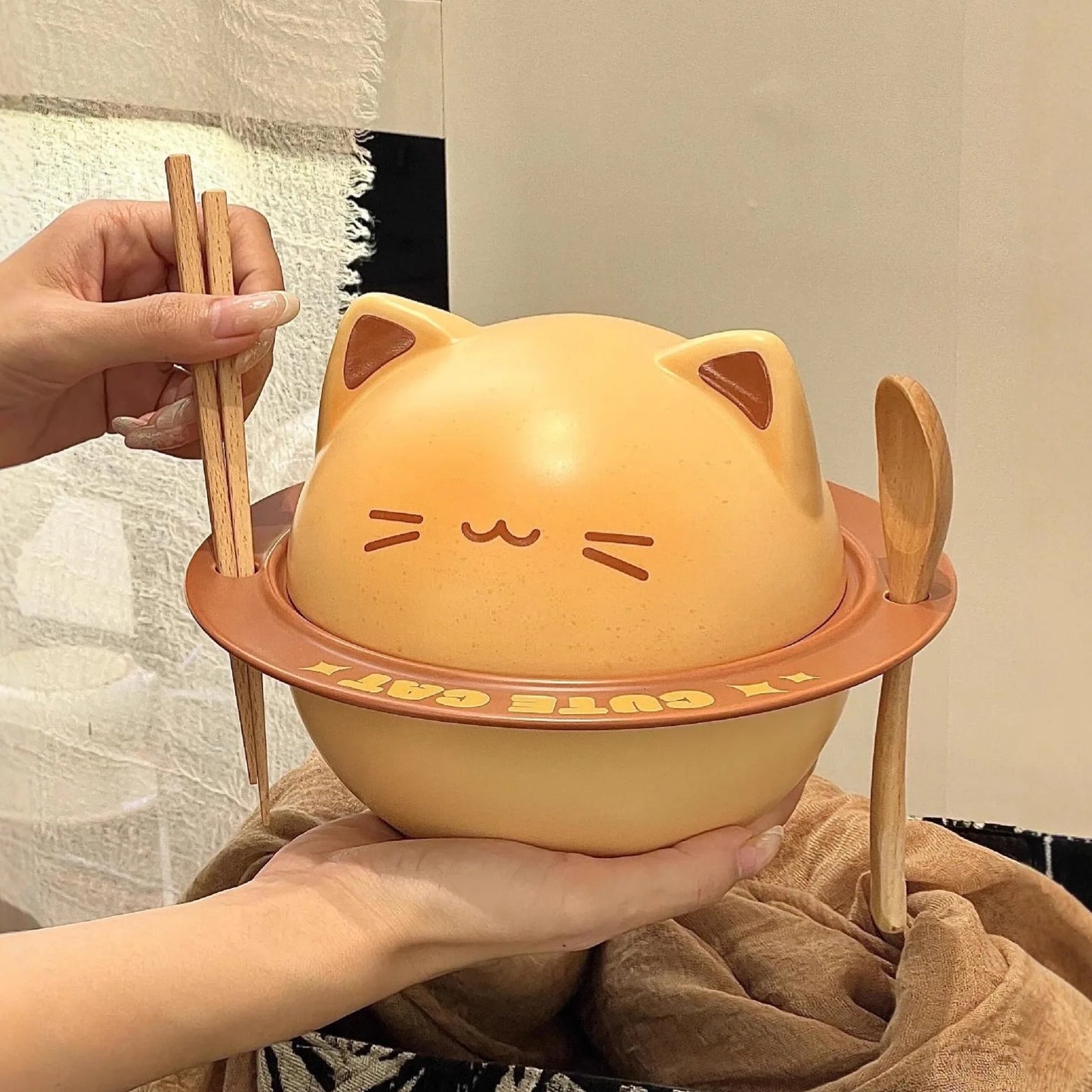 Cartoon Cat  Ramen Bowl Set, Cute Coffee Cup Plate, Kitchen Utensils Fruit Plate Ceramic Seasoning Jar, Home Decor Tissue Box
